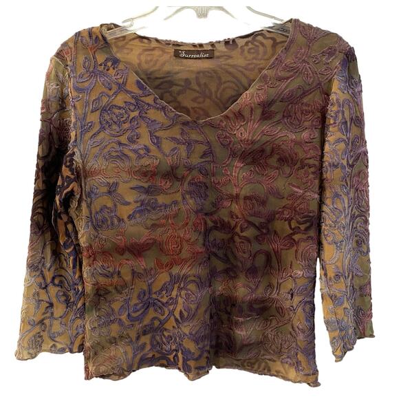 Boho Chic Long Sleeve Blouse (Brown and Purple) by Surrealist - Picture 1 of 5